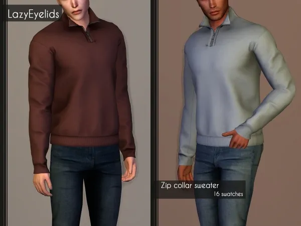 Alpha Zip collar sweater - The Sims 4 Custom Content