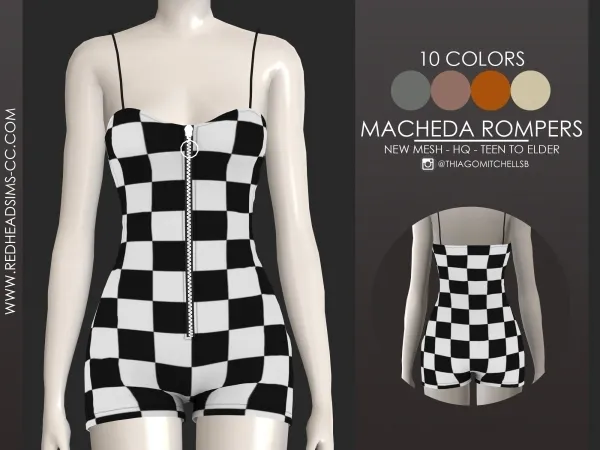 Alpha MACHEDA ROMPERS by redheadsims - The Sims 4 Custom Content