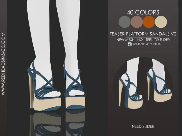 Alpha TEASER PLATFORM SANDALS V1 by redheadsims - The Sims 4 Custom Content