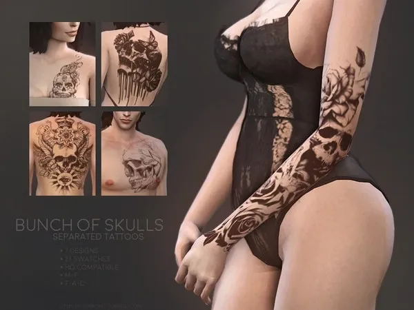 Mix Bunch of Skulls tattoos - The Sims 4 Custom Content