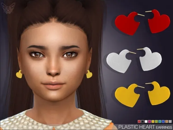 Alpha Plastic Heart Earrings For Kids - The Sims 4 Custom Content