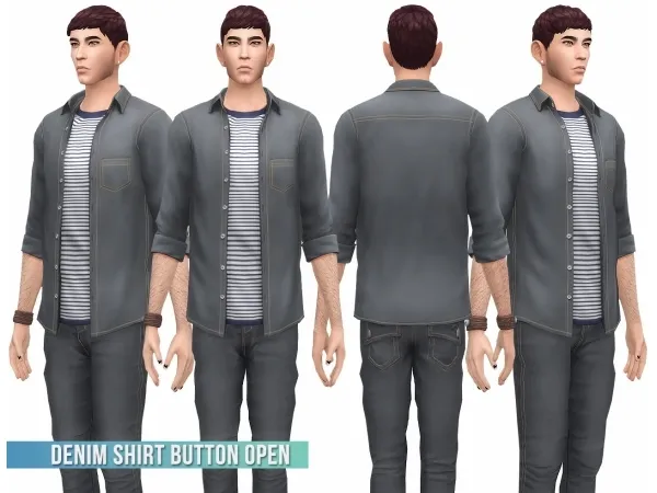 Maxis Match Denim Shirt Skinny Jeans III No Rips by simsfinds - The Sims 4 Custom Content
