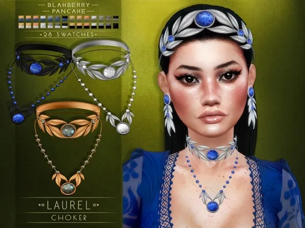 Alpha Blahberry Pancake Laurel Choker by blahberry-pancake - The Sims 4 Custom Content