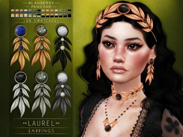 Alpha Blahberry Pancake Laurel Earrings - The Sims 4 Custom Content