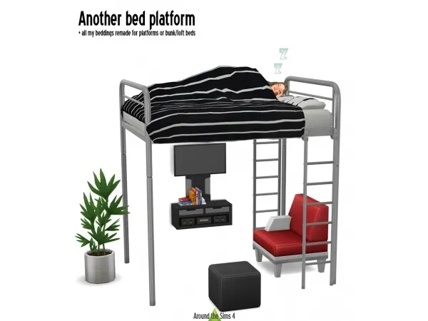 Maxis Match Around New double bed platform all beddings remade for bunkloft beds or platforms - The Sims 4 Custom Content