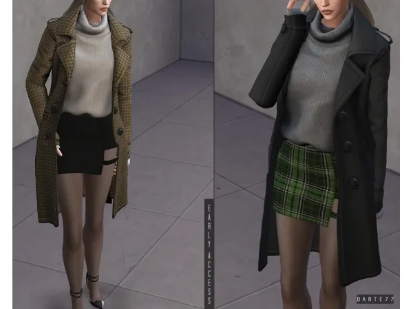 Alpha Double Breasted Long Coat (Turtleneck Sweater) - The Sims 4 Custom Content