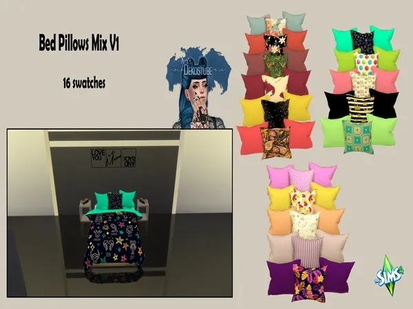 Alpha Bed Pillow Mix V1 by alixdekostube - The Sims 4 Custom Content