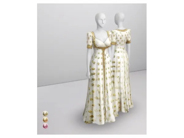 Maxis Match Gold Embroidered White Gown by rusty - The Sims 4 Custom Content