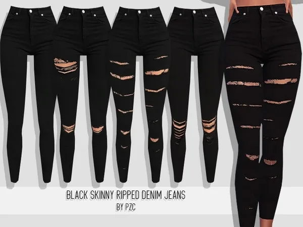 Maxis Match Black Skinny Ripped Denim Jeans Collection by thesimsresource - The Sims 4 Custom Content