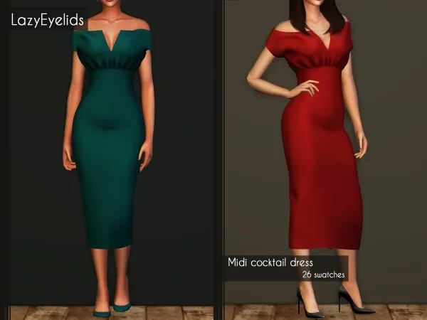 Alpha Midi cocktail dress - The Sims 4 Custom Content