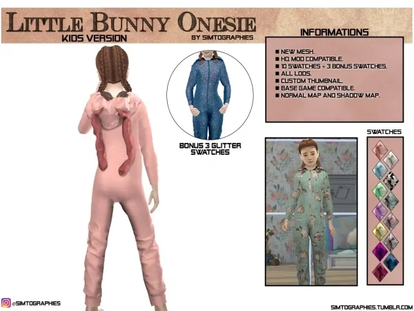 Alpha Little Bunny Onesie (Kids Version) by simtographies - The Sims 4 Custom Content