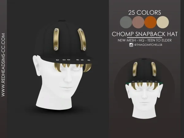 Alpha CHOMP SNAPBACK HAT MALE by redheadsims - The Sims 4 custom content