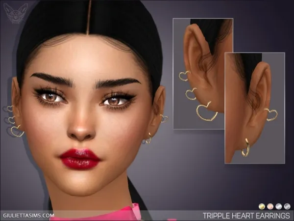 Alpha TRIPLE HEART EARRINGS - The Sims 4 Custom Content