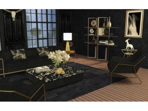 Alpha imminervaa Noir Living Room recolor - The Sims 4 Custom Content
