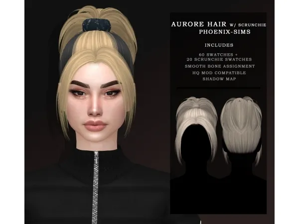 Alpha AURORE HAIR WITH ACC SCRUNCHIE sims by phoenix - The Sims 4 Custom Content