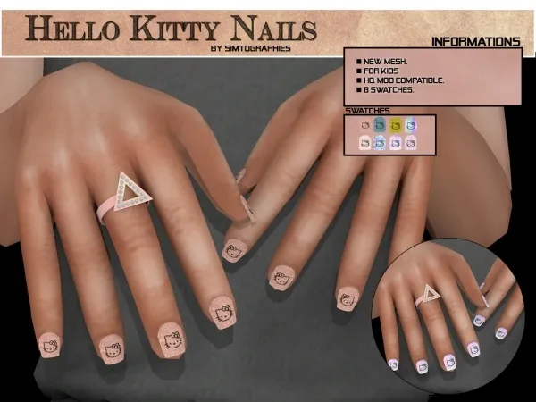 Alpha Hello Kitty Nails - The Sims 4 Custom Content