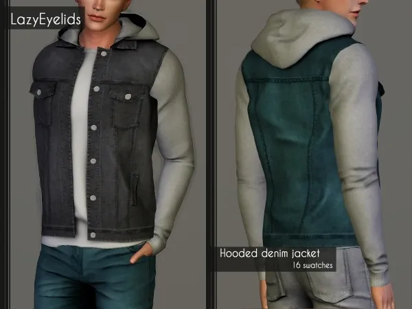 Alpha Hooded denim jacket - The Sims 4 Custom Content