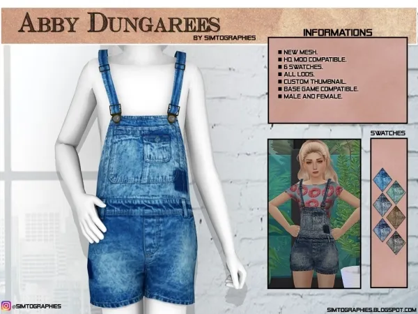 Alpha Abby Dungarees - The Sims 4 Custom Content