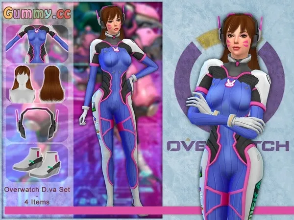 Mix Gummy Dva Overwatch Costume Set Cats and Dogs needed - The Sims 4 Custom Content