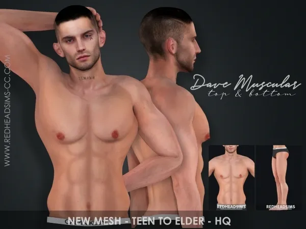 Alpha DAVE MUSCULAR TOPBOTTOM - The Sims 4 Custom Content