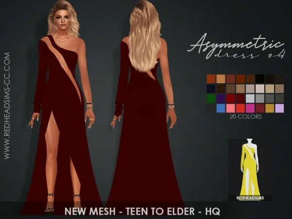 Alpha ASYMMETRIC DRESS V4 by redheadsims - The Sims 4 custom content