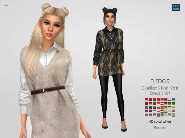 Alpha Gorillax3 Knit Vest Dress Shirt RC - The Sims 4 Custom Content
