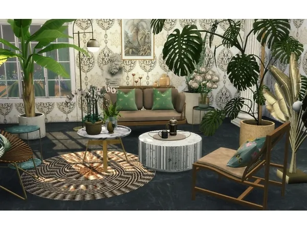Maxis Match JUNGLE LIVING ROOM recolor - The Sims 4 Custom Content