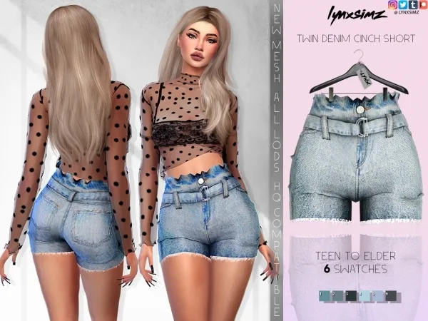 Alpha Lynxsimz Twin Cinch Denim Shorts by lynxsimz - The Sims 4 Custom Content