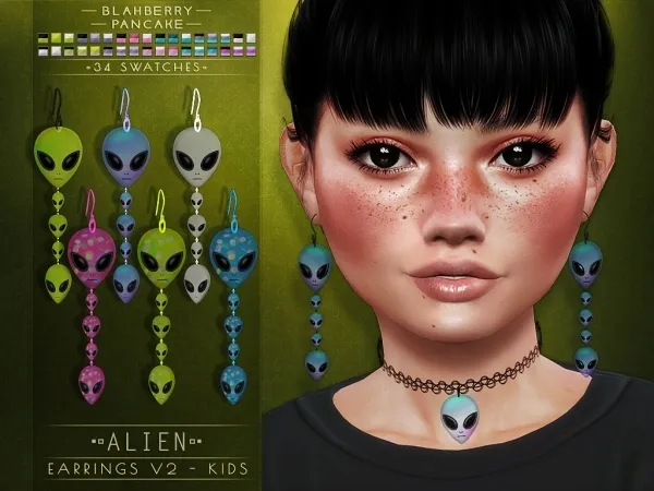 Alpha Blahberry Pancake Alien Earrings V2 KIDS - The Sims 4 Custom Content