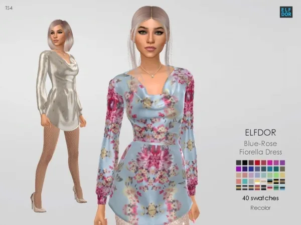 Alpha BlueRose Fiorella Dress RC by elfdor - The Sims 4 custom content