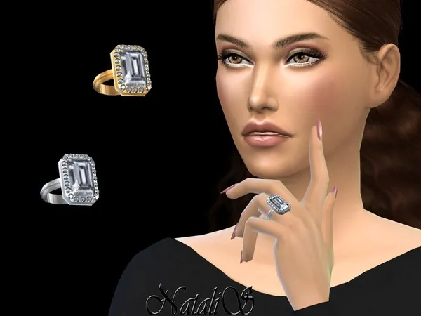 Alpha NataliS_Pave emerald cut ring - The Sims 4 Custom Content