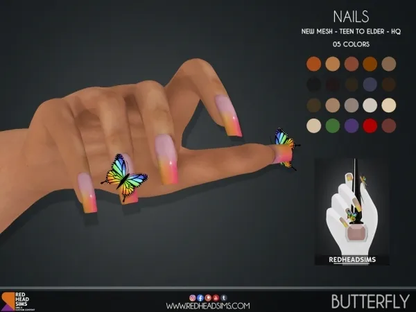 Alpha BUTTERFLY NAILS by redheadsims - The Sims 4 custom content