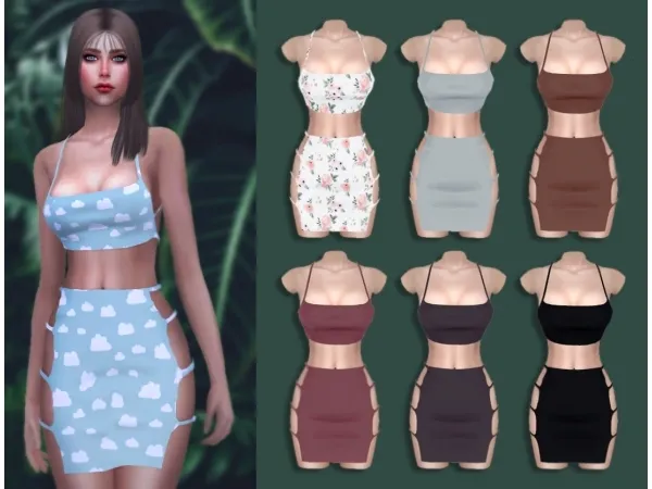 Alpha EVE Strap Top Skirt Set Sims4 DL by simsfinds - The Sims 4 Custom Content