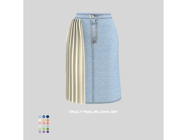 Alpha [Miya] F Pleats Mix Denim Skirt - The Sims 4 Custom Content