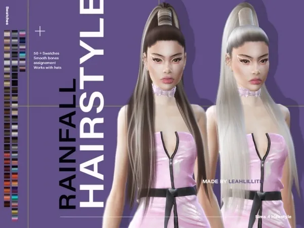 Alpha Leah Lillith's LeahLillith Rainfall Hairstyle - The Sims 4 Custom Content