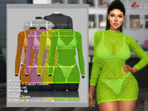 Alpha Fishnet Dress by nitropanic - The Sims 4 custom content
