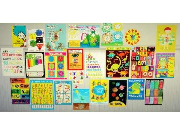 Maxis Match school posters pack maps (stickers) - The Sims 4 Custom Content