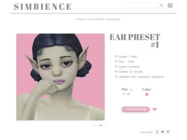 Maxis Match Supernatural Ear Preset 1 by simbience - The Sims 4 Custom Content
