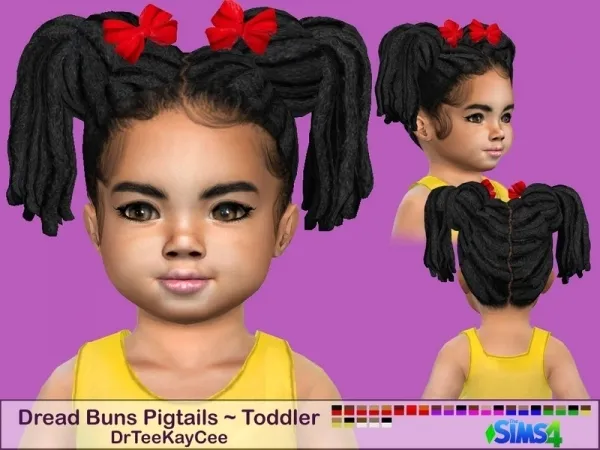 Mix drteekaycee's Dread Buns Pigtails Toddler - The Sims 4 Custom Content