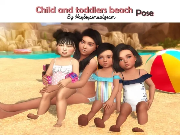 Alpha Child and toddlers beach pose - The Sims 4 Custom Content