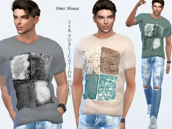 Alpha Sims House's Men's t shirt with print four colors - The Sims 4 Custom Content
