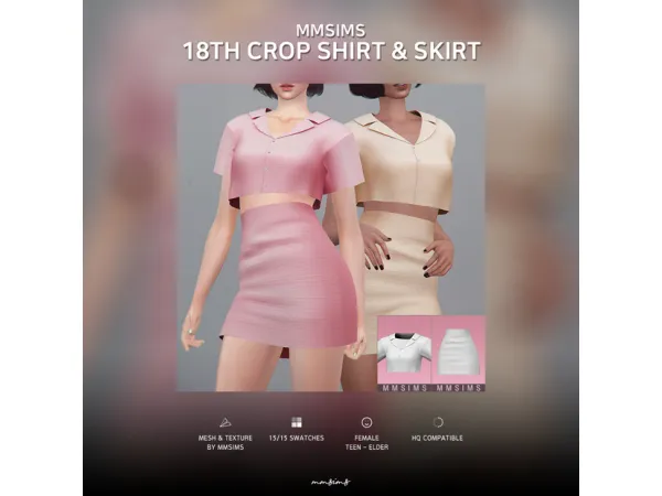Alpha MMSIMS 18th Crop Shirt Skirt by simsfinds - The Sims 4 Custom Content