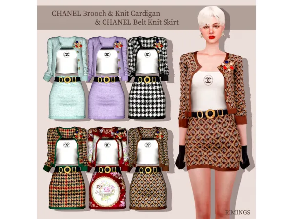 Alpha [RIMINGs] CHANEL Brooch Knit Cardigan CHANEL Belt Knit Skirt - The Sims 4 Custom Content