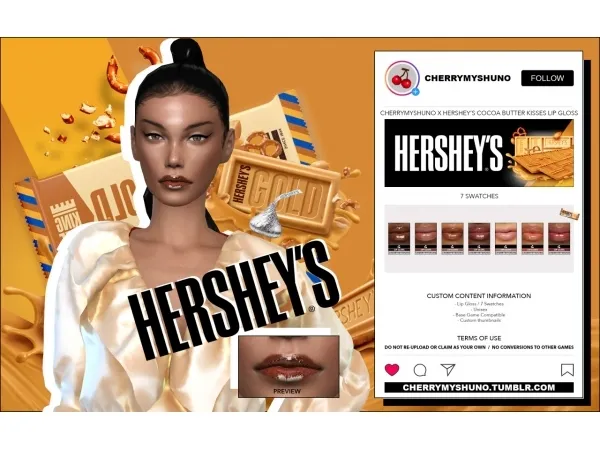 Alpha HERSHEYS Cocoa Butter Kisses Lip Gloss CCN09 - The Sims 4 Custom Content
