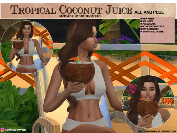 Alpha Tropical Coconut Juice Acc Poses - The Sims 4 Custom Content