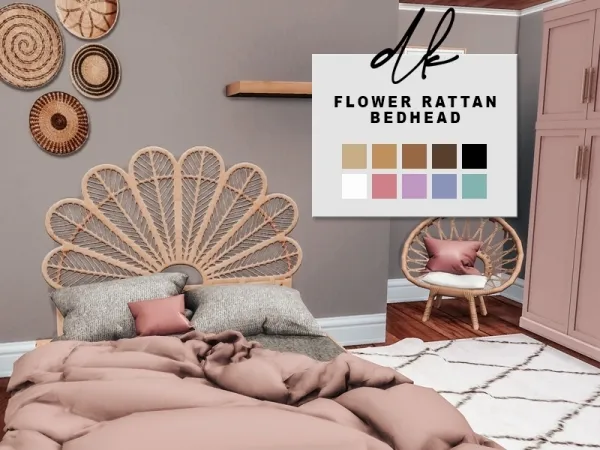 Alpha Flower Rattan Bedhead sims by dk - The Sims 4 Custom Content
