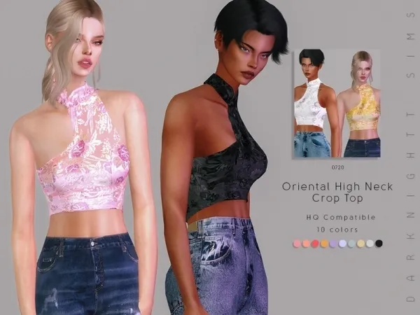 Alpha DarkNighTt's Oriental High Neck Crop Top - The Sims 4 Custom Content