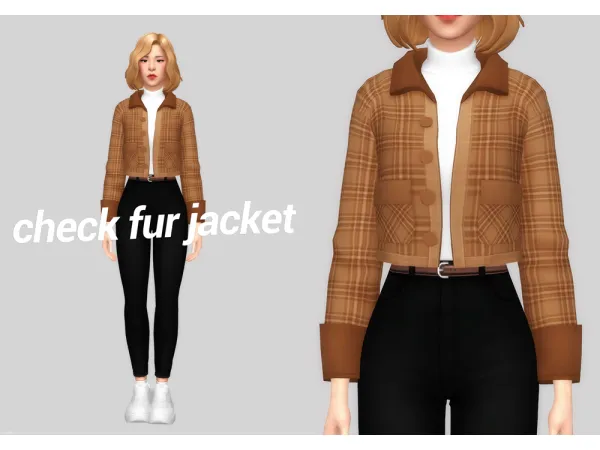 Maxis Match check fur jacket by casteru - The Sims 4 Custom Content