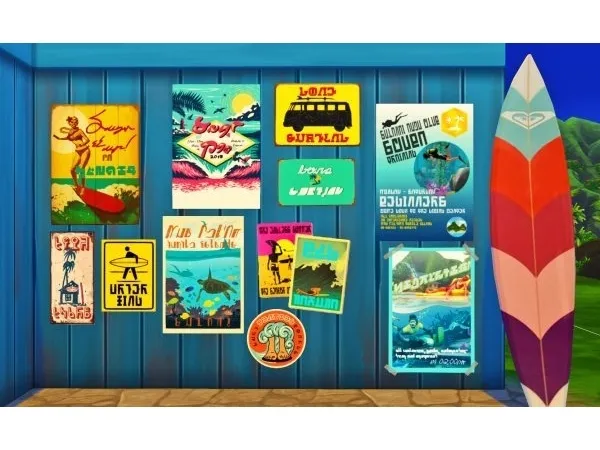 Maxis Match sticker signs for a surf scuba shop - The Sims 4 Custom Content