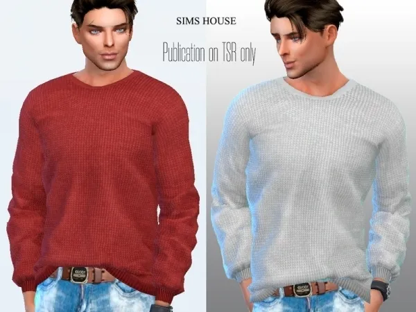 Alpha Sims House's Men's knitted sweater without a pattern - The Sims 4 Custom Content